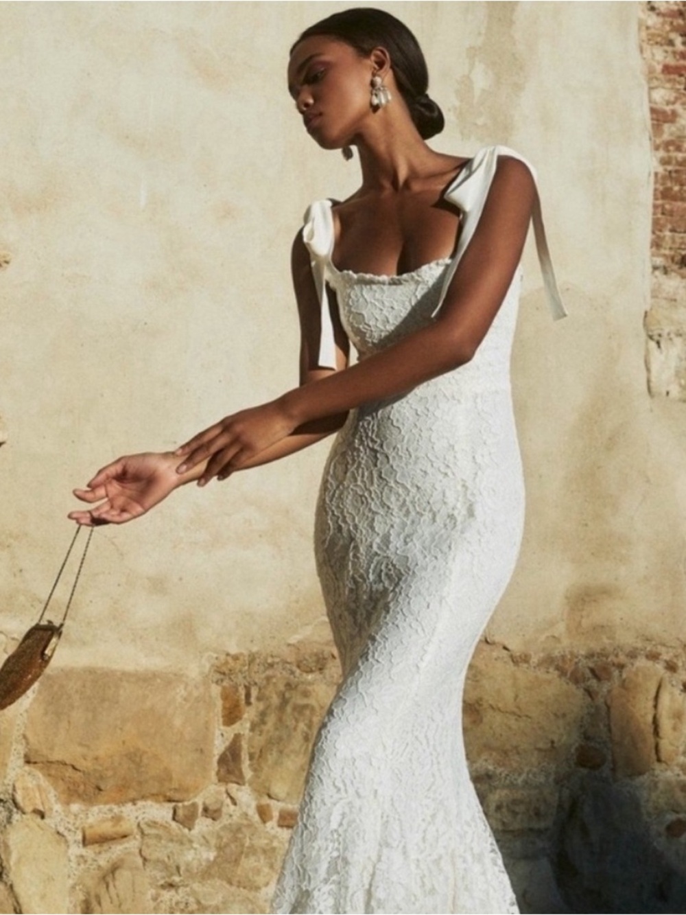 Reformation Lace Strapless wedding dress.